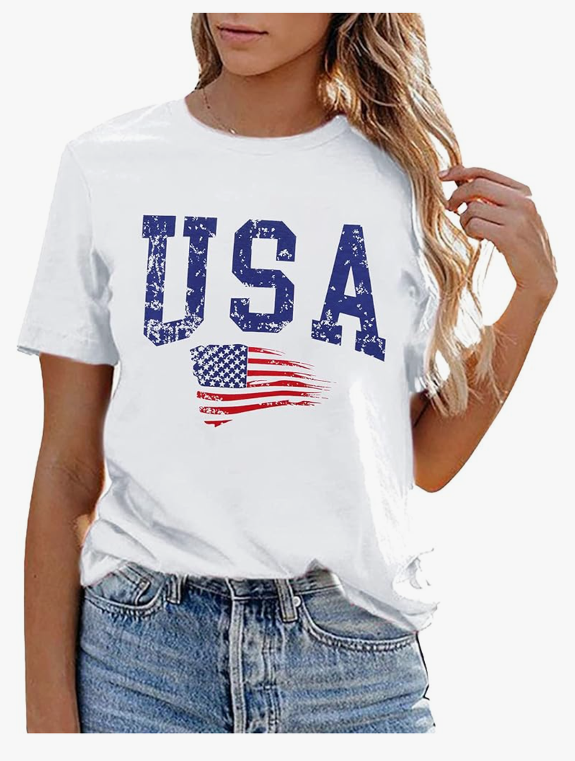USA Flag Tee Shirt Women 4th of July Gift T Shirt Casual Short Sleeve American Proud T-Shirt Tops Size Large