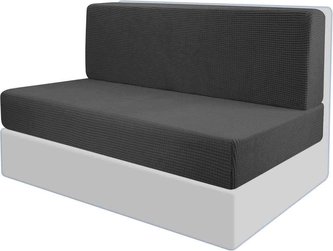 RunNico RV Dinette Cushion Cover-Elastic Camper Cushion Slipcovers-Stretchable Loveseat Sofa Furniture Protector for RV Camper Car Bench (1 Backrest Cover & 1 Bench Cover) (Grey)