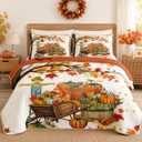 Pamnest King Fall Quilt Set, 3 Pieces Farmhouse Maple Bedding, Bedspread