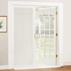 RYB HOME 100% Blackout Tricia Door Curtains, Linen Textured Blend Thermal Insulating Privacy French Door Window Tie Up Shades Sidelight Curtains for Kitchen, W 30 x L 69 inches, Linen, 1 Panel