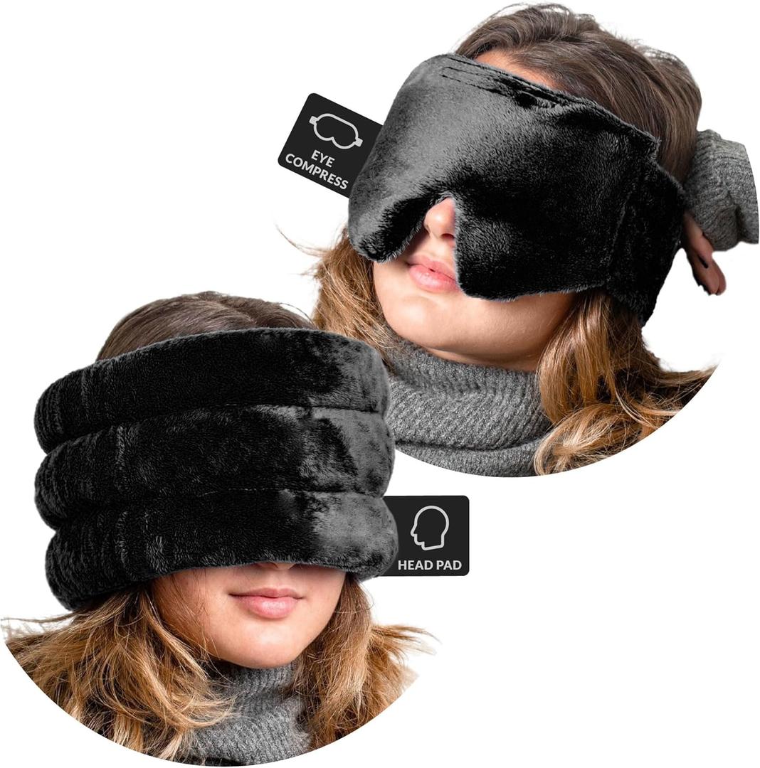 Microwavable Heated Eye Mask Dry Eyes & Migraine Relief Cap PACK- Perfect Pack for Migraine and Headache Relief, Migraine Relief Products for Sinus Pressure Relief, and Moist Heat for Dry Eyes - Black