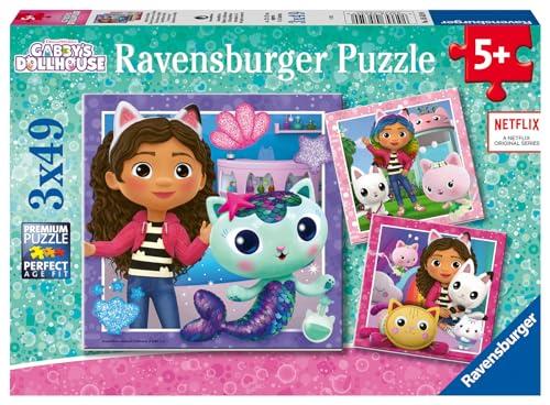 Ravensburger Gabby's Dollhouse 3 x 49 Piece Jigsaw Puzzle Set for Kids - Screen-Free Activity Boosts Concentration and Focus