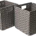 Foldable Synthetic Plastic Wicker Storage Basket with Iron Wire Frame By Blue Ridge Basket Company (Set of 2)