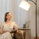 Ambimall 60" Floor Lamps for Living Room with 3 Color Temperatures, Standing Lamp Tall with Adjustable Linen Shade, Tall Lamps for Living Room Bedroom Office Classroom Dorm Room(9W Bulb Included) (Beige & Black)