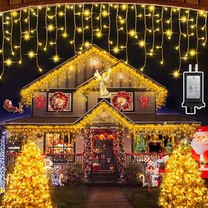 612 LED 60FT Christmas Lights with 136 Drops, 12 Modes Dimmable Warm white Outdoor Hanging Lights with Timer Memory, Waterproof Curtain Lights for Home Bedroom Indoor Tree Window Roof Fence Wedding