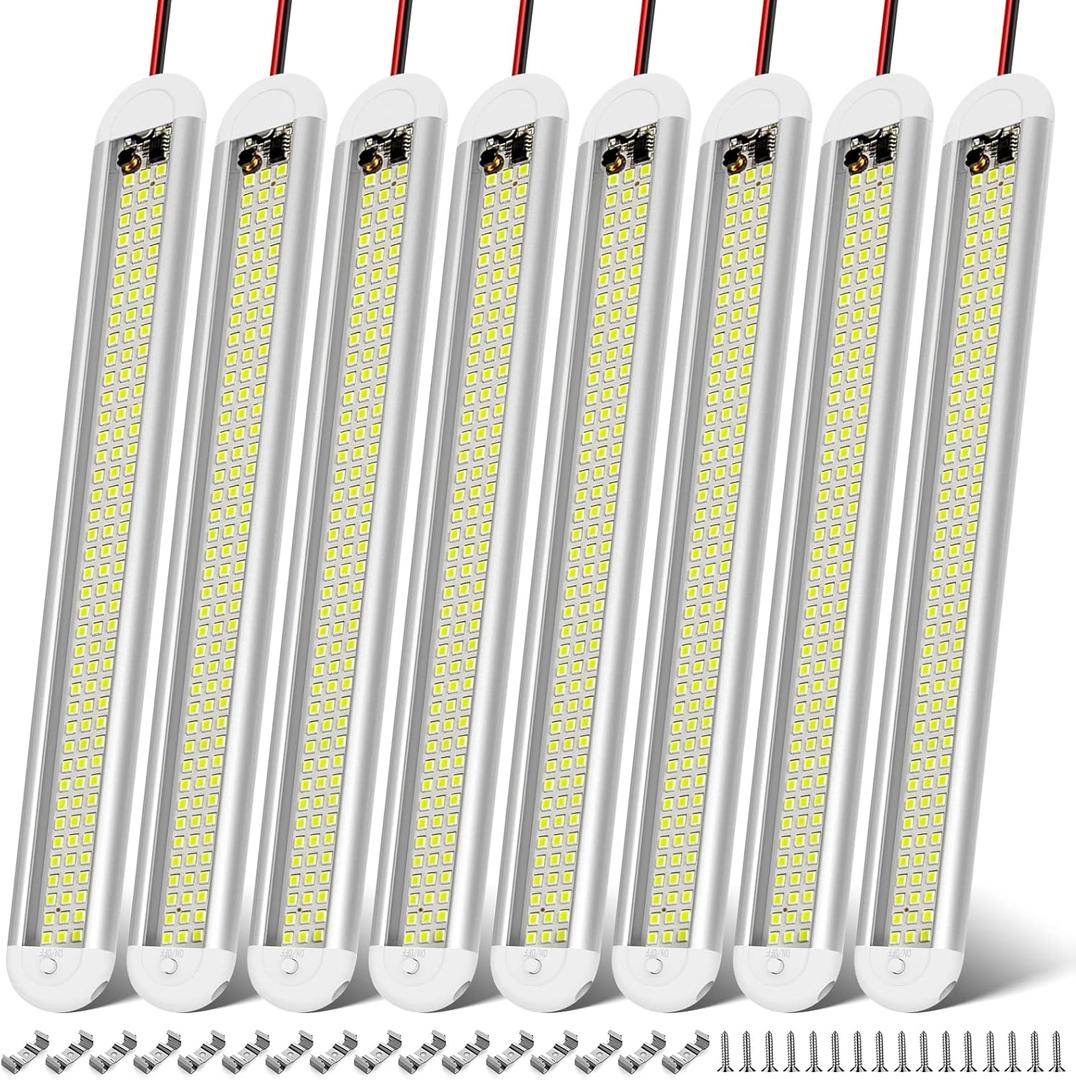 CT CAPETRONIX 12v LED Interior Light Bar, 120LEDs 1500LM 8W DC 12 Volt led Strip Lights with ON/Off Switch, for Enclosed Cargo Trailer, Car RV Van Truck Lorry Camper Boat Caravan Motorhome (8Pack) (8PCS)