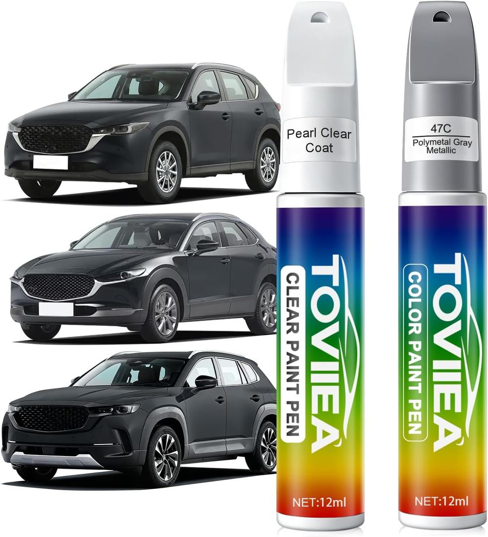 Polymetal Gray Metallic(47C) Touch Up Paint Compatible with MAZDA,2-In-1 Car Scratch Remover Pen,Car Paint Scratch Repair Kit for Scratches,Chips & Nicks,2-PCS SET