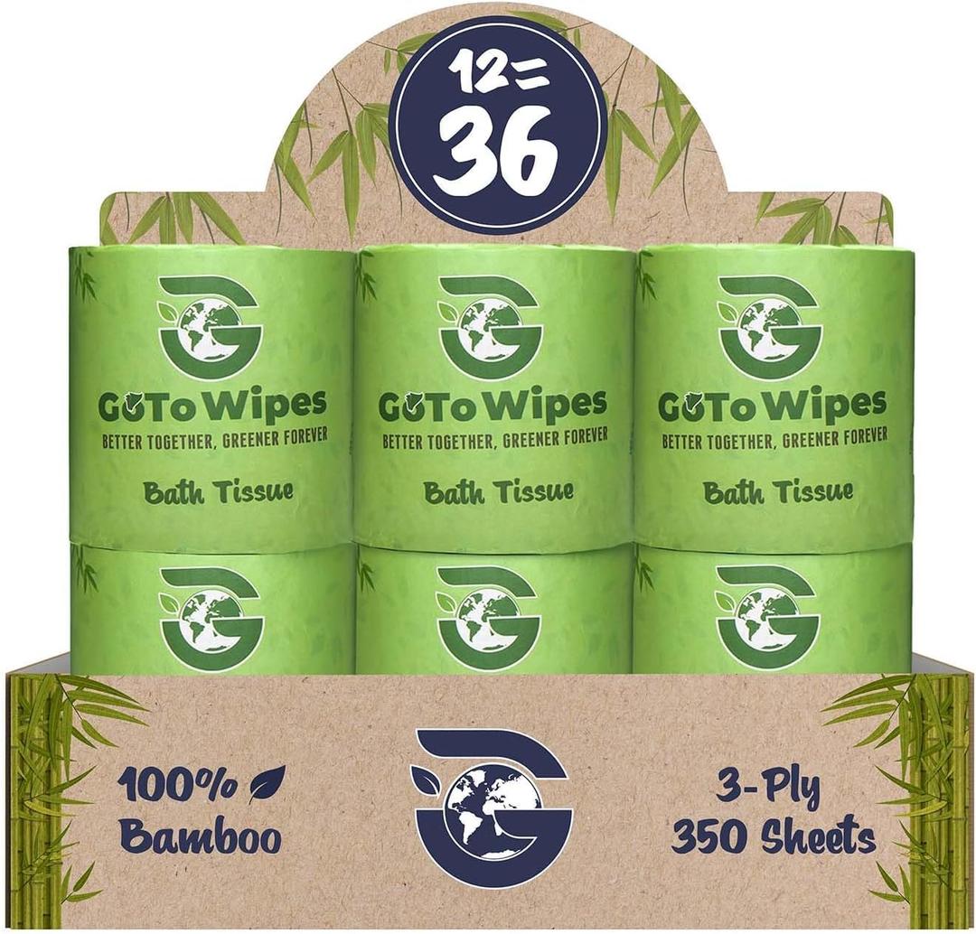 Bamboo Toilet Paper - Organic Ultra Soft 3 Ply - Chemical & PFAS Free, Non-Toxic - 350 Sheets, 12 Pack - Septic Safe, Sustainable - Plant Trees Initiatives with Each Purchase