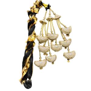Golden Embroidered Paranda for Women and Girls | Traditional Punjabi Hair Accessory with Beads and Half-Moon Tassels (Length - 35")