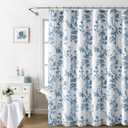 Awellife Light Blue Shower Curtain,Cotton Floral Cottagecore Spring Shower Curtain for Bathroom 72" W x 72" L,Teal Blue