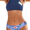 Ekouaer High Neck Halter Bikini Top Floral Swimsuits Two Piece Bathing Suits Triangle Bottoms for Women Teen Juniors XS-XXL (Blue, XXL)