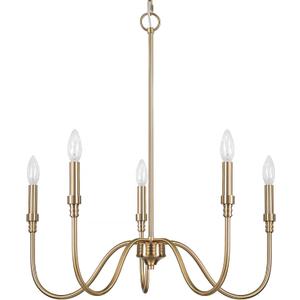5 Light Farmhouse Chandelier Light Fixture, Modern Pendant Lighting for Kitchen, Dining & Living Room (Brushed Gold)