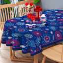 Spring Summer Tablecloth Waterproof Fabric Oblong Oval Tablecloths, 4th of July Tablecloth Oval 54 x 72 Patriotic Red White and Blue for Independence Day Memorial Day Veterans Day