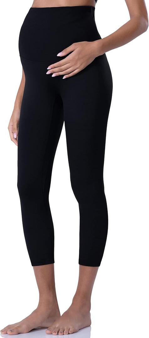 POSHDIVAH Women's Maternity Leggings Over The Belly Pregnancy Yoga Pants Active Wear Workout Leggings (Beige, S)
