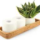 Rattan Toilet Tank Basket Woven Guest Towel Holder Decorative Wicker Tray 17" x 6" x 2" for Serving Bread or Shelves Bathroom Counter Organizers and Storage (17 x 6 x 2 inches, Honey Brown)