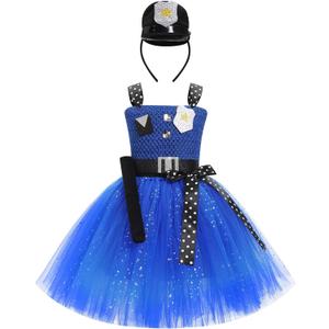 Girls Halloween Costume Rabbit Police Tutu Dress with Headband Police Officer Cosplay Costume Birthday Party Outfits (4-5 Years, Blue)