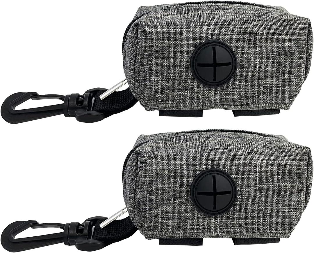 (2 Pack) Dog Poop Bag Holder for Leash,Doggie Waste Bag Dispenser Small Doggy Poop Bag Zipper Pouch with Carabiner Clip, Leash Attachment Holder for Pet Puppy Poop Bags