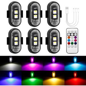 PIFOOG 6PCS Wireless LED Strobe Lights with Remote Control Anti Collision Light RGB Magnetic Rechargeable Motorcycle Light for Cars Trucks Bike Scooter Night Driving Warning Flashing Strobes Lights