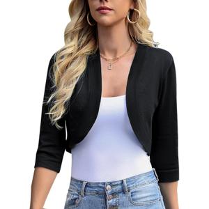 iClosam Womens 3/4 Sleeve Open Front Bolero Shrug Cropped Cardigans Knit Sweater Jacket (X-Large, # 1 New Black)