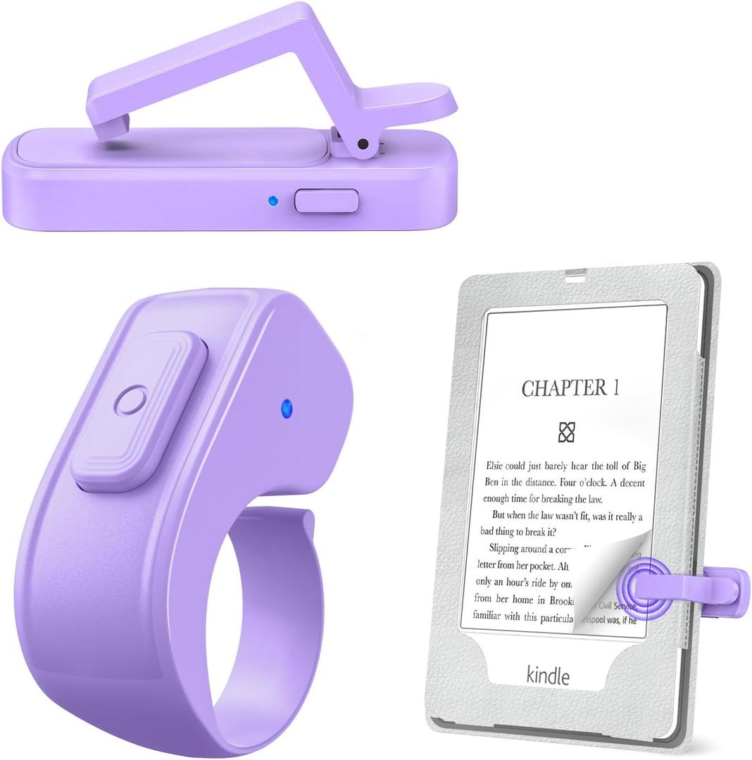 Page Turner Ring for Kindle,Remote Control for iPhone iPad Android Tablets E-Readers,Clicker Page Turner for Kindle Accessories for Camera Video Record&Shutter Selfie (Purple)