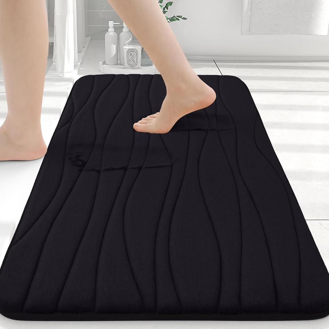 Buganda Memory Foam Bathroom Rug Mat 30x20, Extra Soft and Absorbent Bath Mats, Non-Slip and Machine Washable Bath Rugs for Bathroom Floor,Tub and Shower, Black