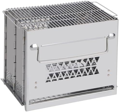 REDCAMP Wood Burning Folding Camp Stove Stainless Steel Grill, Rectangle Style Portable Collapsible Backpacking Stove Survival Rocket Stove for Hiking Outdoor Tent Camping Picnic BBQ, Large