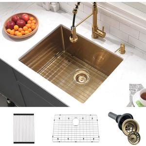 23 Inch Undermount Laundry Sink Gold-Wesliv 23x18x12 Gold Utility Sink Undermount Laundry Room Sink Deep Single Bowl 16 Gauge Stainless Steel Utility Sink with Bottom Grid