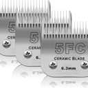3 Pack 5FC Detachable Pet Dog Grooming Ceramic Blades,Compatible with Andis,Oster A5,Wahl KM-10 Series,Size 5FC Blade 1/4-Inch 6.3MM Cut Length (Silver)