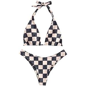ZAFUL Womens Printed Triangle Bikinis 2 Piece Halter Bikini Sets High Cut Bathing Suit Side Tie Swimsuits Small