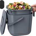 5.4L Kitchen Food Waste Bin with Lid & Handles, Indoor Compost Bucket Includes Inner Bucket Liner and Carbon Filter, Gray