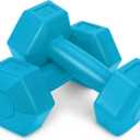 RBX Vinyl Coated Hand Weight Dumbbell Set - Hex Shaped, Roll Free for Body Building/Sculpting/Strength Training Exercise, 10 Lb Each, Set of 2, (Aqua)