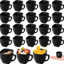 Amyhill Mini Disposable Tea Cups with Handle, 2oz Hard Plastic Coffee Mug Bulk Plastic Square Disposable Espresso Cups for Wedding Tea Party Catering Dessert Sampling(Black, 50 Pcs)