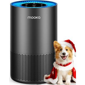 Air Purifiers for Home Large Room Pets Up to 1300 Sq Ft, MOOKA H13 True HEPA Air Purifier Cleaner with 360 Air Inlet, Fragrance, 13dB Air Purifier for Bedroom Wildfire Smoke Pet Dust Pollen (Black)