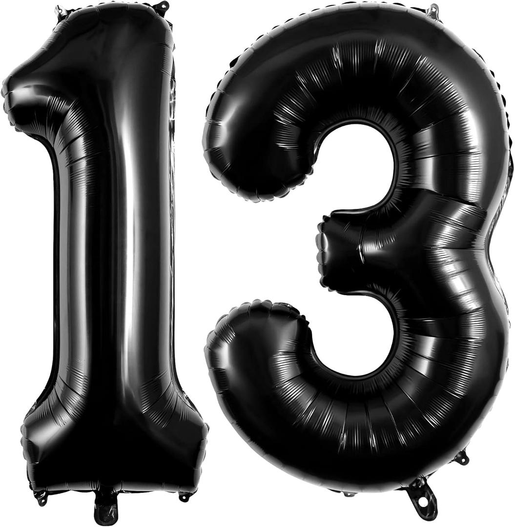 13 Balloon Numbers, Large 13 or 31 Foil Balloons, Big Number Balloon 40 Inch for 13th Birthday Anniversary Event Celebration Party Decorations Black