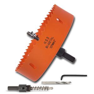5 inch Hole Saw with Arbor for Metal Wood and Plastic, 127mm Bi-Metal Hole Cutter for Different Project with Smooth and Flat Drilling Edge, Fast Chip Removal