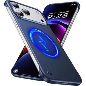GRECAZO Magnetic Ultra Thin Frosted Designed for iPhone 17 Pro Max Frameless Case 6.9 inch [Compatible with MagSafe] Slim Minimalist Lightweight Matte Hard Cover Protective Borderless Case-Navy Blue
