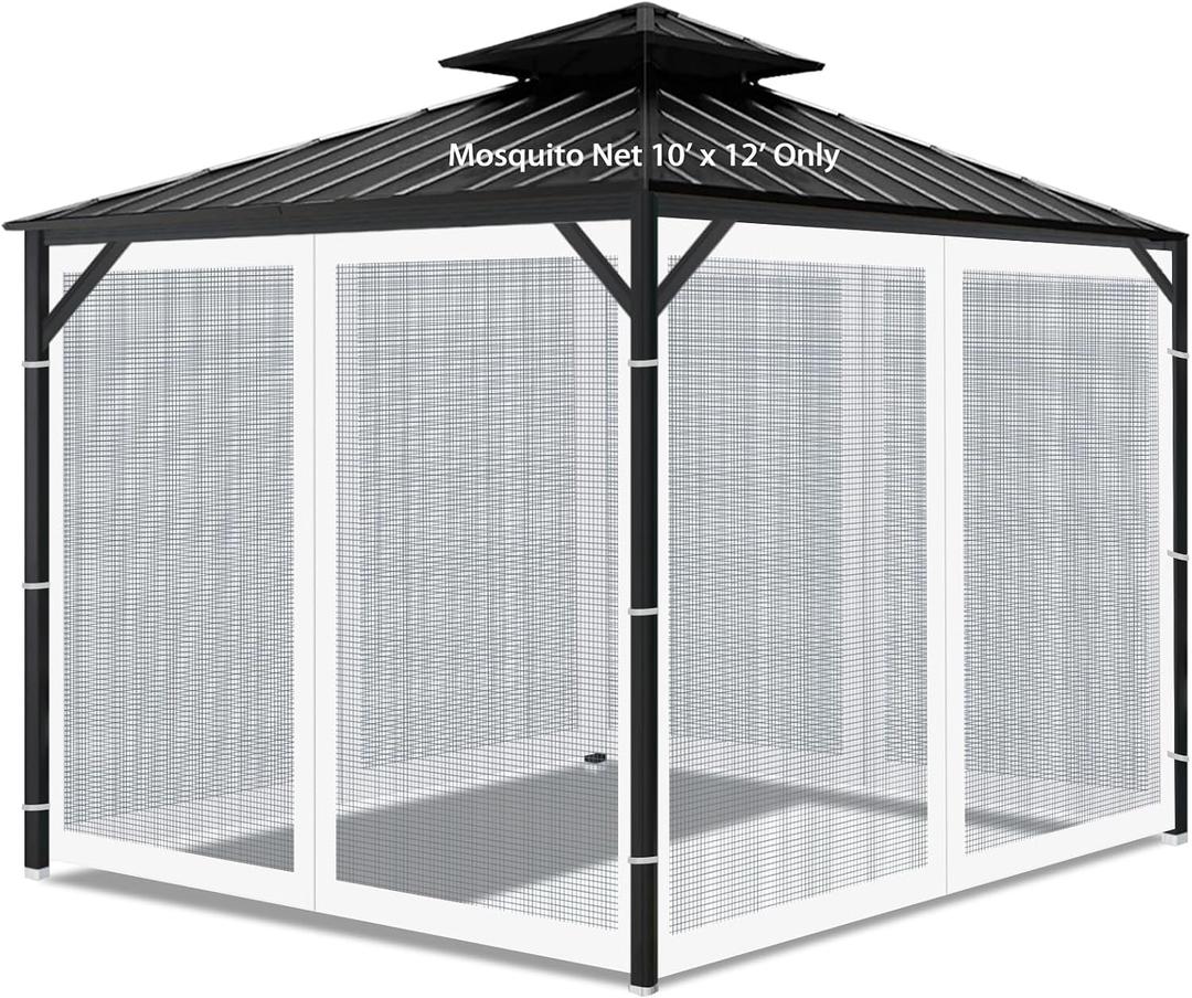 Gazebo Universal Replacement Mosquito Netting, Outdoor Mesh Netting Screen 4-Panel Sidewall with Zipper for Patio, Canopy, Garden and Backyard, Gray(Mosquito Net Only) (White, 10' x 12')