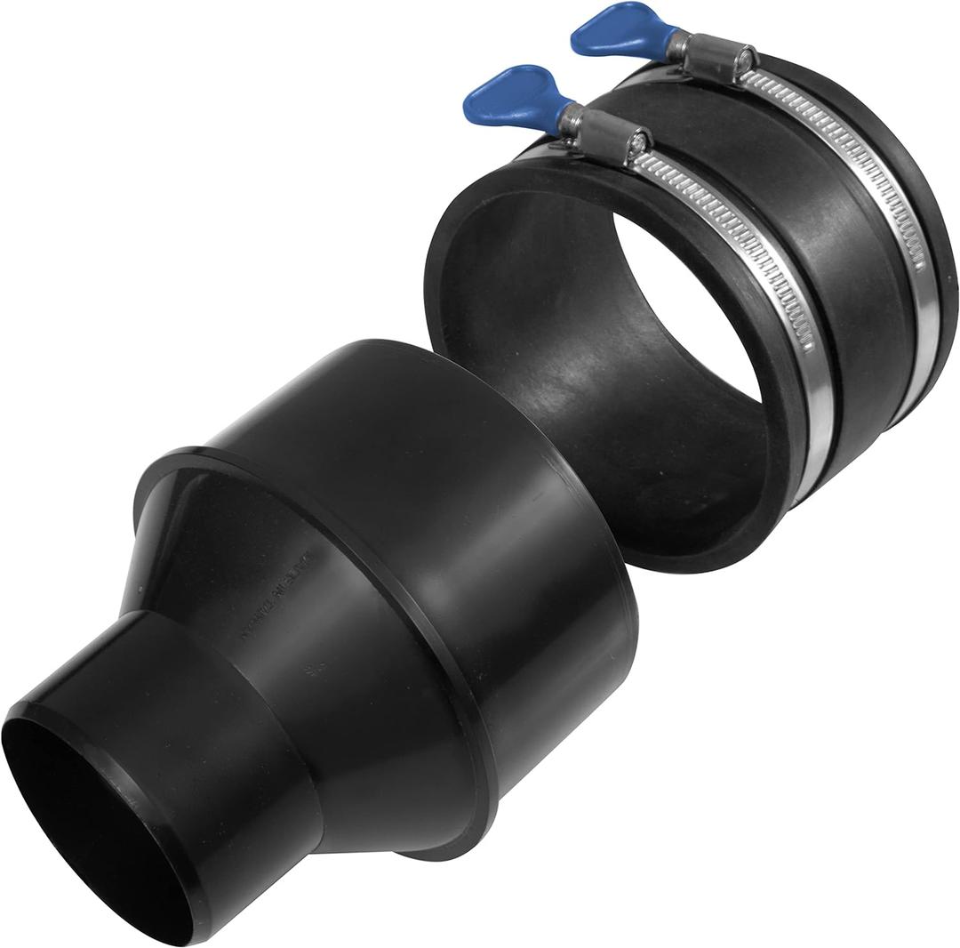 4 inch to 2-1/2 inch Reducer with 4 inch Flexible Cuff Rubber Coupler Fitting and Stainless Steel Hose Clamps with Turn Key Thumb Screw to Tighten & Loosen