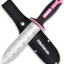 WORKPRO Hori Hori Garden Knife, 7" Stainless Steel Blade with Cutting Edge, Garden Tools with Oxford Sheath, Ergonomic TRP Handle with Hanging Hole for Weeding, Planting, Digging, Pink