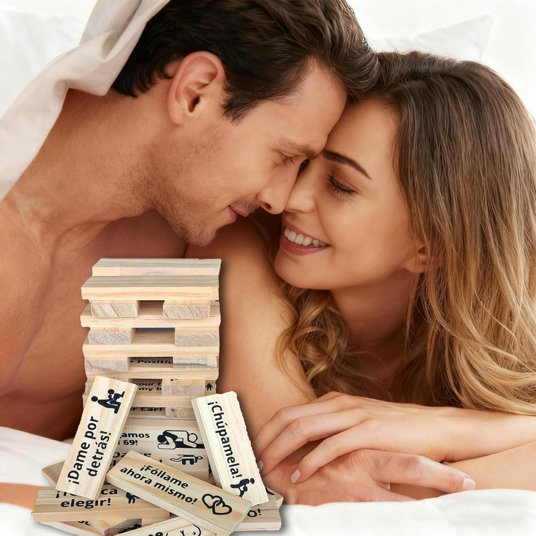 DMJRZTF Lust Tower,48 Pcs Couple Game Blocks, Wooden Valentine Tumbling Tower Stacking Blocks, Fun Date Night Activities,Adults Date Night Anniversary Party Game - 1 Set