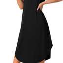 Rooscier Women's Short Sleeve Sleepshirt Button Nightshirt Full Length Sleepwear with Pockets (Black)