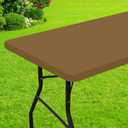 Smiry Rectangle Picnic Table Cloth, Waterproof Elastic Fitted Tablecloths for 5 Foot Tables, Washable Polyester Table Cover for Camping, Indoor and Outdoor (Brown, 30"x60")