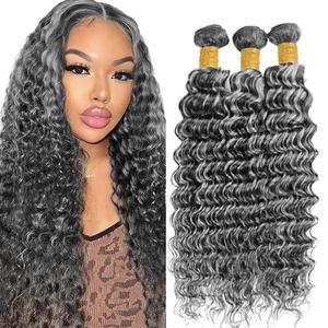 Highlight Grey Human Hair Bundles Deep Wave 22 24 26 Inch P1B/Grey Bundles Human Hair 3 Bundle 300g Total Unprocessed Brazilian Virgin Hair for Black Women