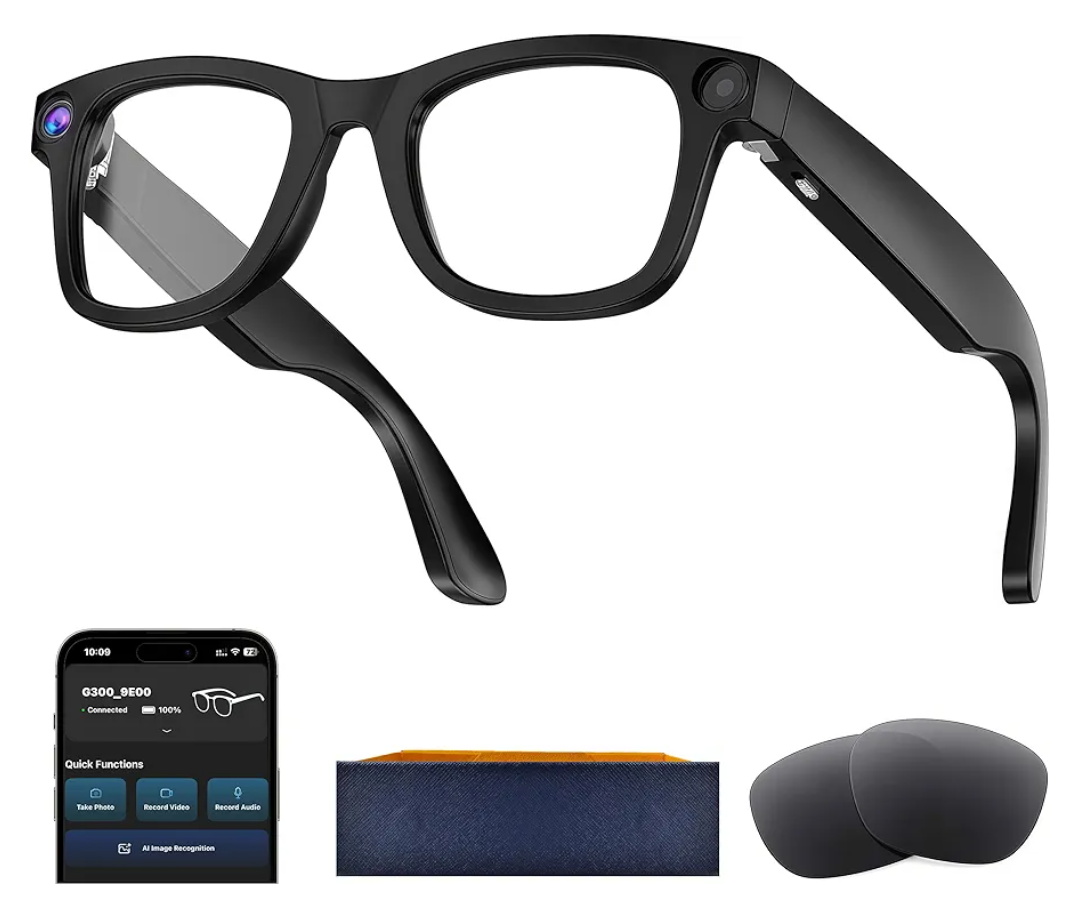 AI Smart Glasses with Camera, 8MP HD Camera Glasses for Men,Women, AI Recording Glasses with Voice Assistant,Open-Ear Audio,Real-Time Translation,Video Recording Sunglasses for Life & Work Vlog(Black)