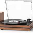 Vintage Record Player with External Speakers Belt-Drive Turntable for Vinyl Records Dual Stereo Speakers LP Players Support 3 Speed 3 Size Wireless Playback AUX Headphone Input Auto Stop Wood Red