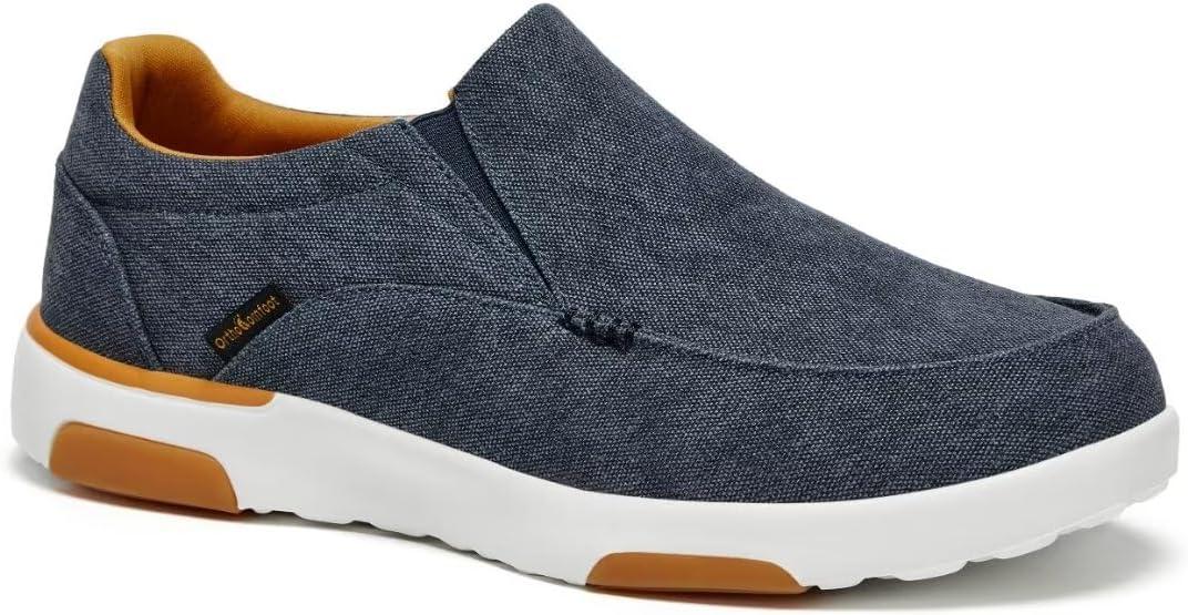 OrthoComfoot Men's Orthopedic Comfortable Slip-On Shoes with Arch Support, Orthotic Loafers for Plantar Fasciitis, Canvas Leisure Vintage Flat Walking Shoes for Foot and Heel Pain Relief 11.5