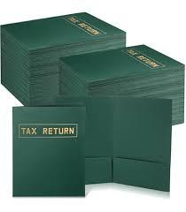 Kosiz 200 Pcs Tax Return Folders Bulk 9 x 12 Inch 2 Pocket Gold Foil Stamped Folder with Pockets for Business Office Storing or Handling Personal and Customer Tax Return Organizer (Green)