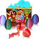 6PCS Mini 3D Printed Easter Dragon Eggs with 3D Printed Dragon Inside, Micro Easter Basket Stuffers Mini Dragon Egg Set Articulated Crystal Dragon Fidget Toy for Adults Teens