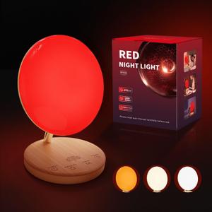 CAREMORR Red Therapy Night Light for Sleep Aid, Baby Nursery & Bedrooms - 670nm Bedside Lamp with Timer/Dimmer, Amber Light & Daylight Modes