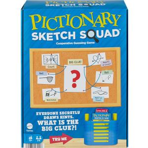 Mattel Games Pictionary Sketch Squad Cooperative Party Game with Clues Case, 2- to 6-Player Drawing Game
